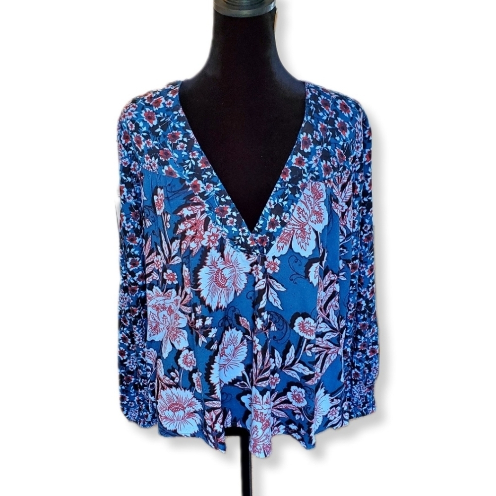 NWT Band of the Free Josie Sapphire Mixed Print Long Sleeve Top Sz S